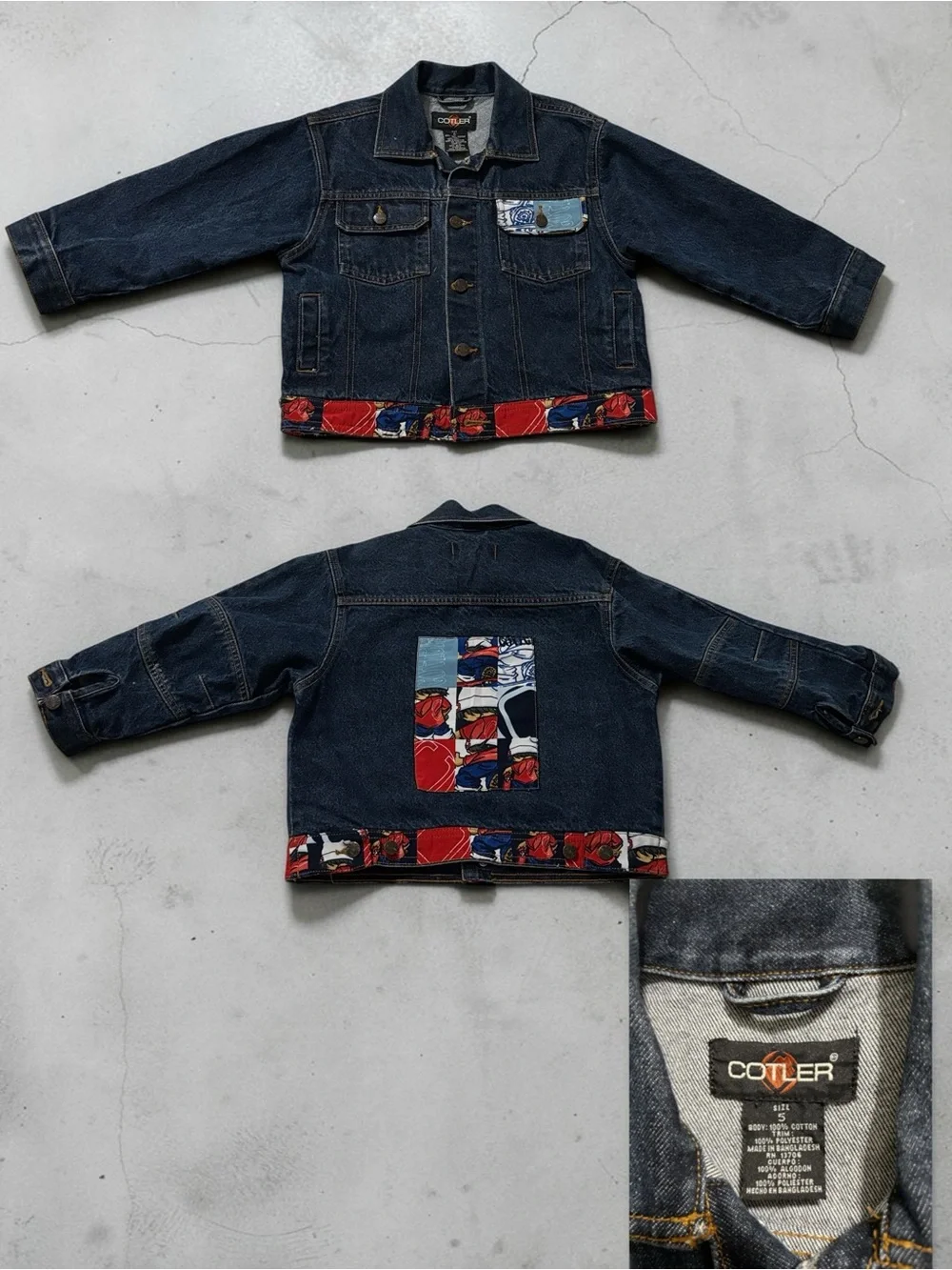 Cotler Dark Blue Kids' Denim Jacket with Red Graphic Hem